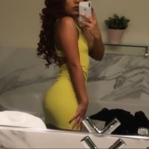 Neon green tight mini dress